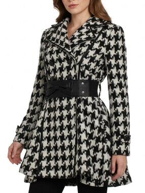 Double Zero Houndstooth Wool Blend Fit & Flare Peacoat Size Medium